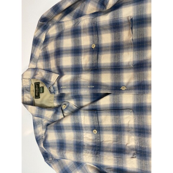 Eddie Bauer blue & beige long sleeve plaid button up Large - Picture 7 of 9
